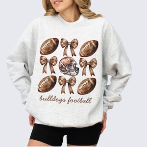 Cute Football Mom Sweatshirt with Team Name, Custom Football Mascot Sweater, Coquette Bows School Spirit Pullover, Football Team Gift