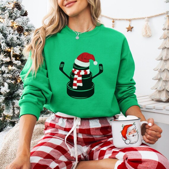 Hockey Puck Snowman Sweatshirt, Christmas Hockey Sweater, Holiday