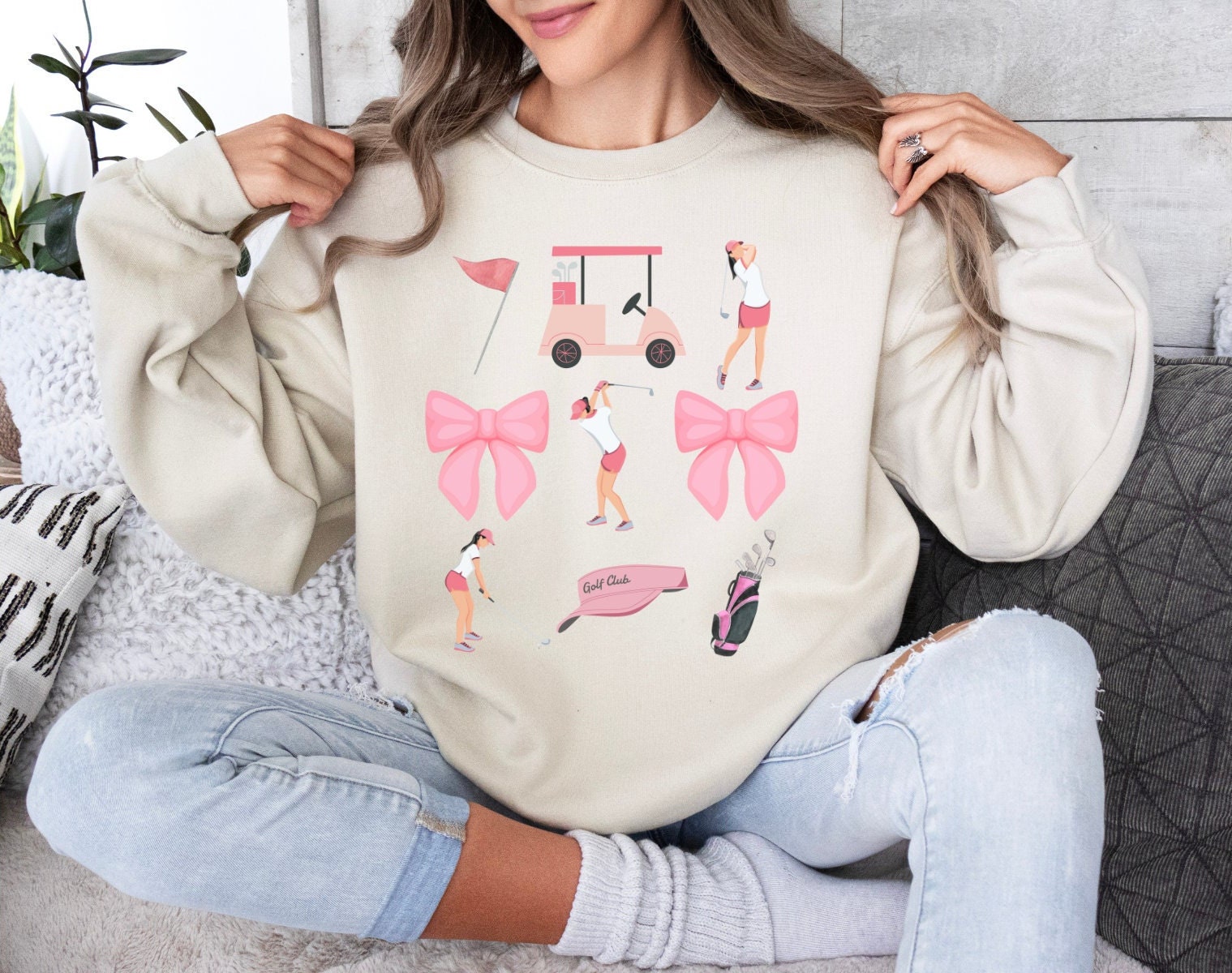 Ladies Golf Sweatshirt, Pink Golfing Sweater, Golf Crewneck for