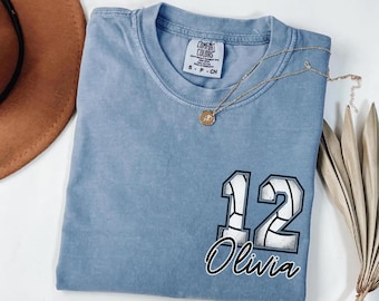 Personalized Volleyball Shirt: Custom Name and Number Volleyball Mom T-Shirt, Comfort Colors Tee