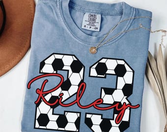 Custom Soccer Number Shirt, Comfort Colors Game Day Tee