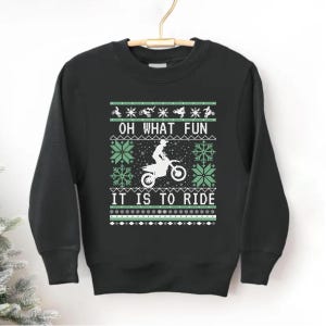 Youth Motocross Ugly Christmas Sweater, Oh What Fun It Is To Ride Dirt Bike Christmas Sweatshirt for Boys, Kids Motocross Gifts