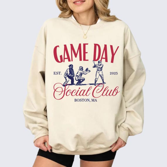 Custom Game Day Social Club Crewneck Sweatshirt, Vintage Style