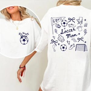custom soccer t-shirt featuring a unique doodle graphic on the front and back. Customize the team name on the front and player number on the back to show your team pride. Crafted with the comfort colors 1717 tee