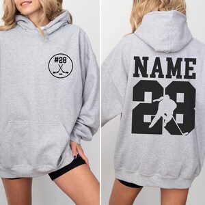 Personalisiertes Hockey Hoodie mit Name und Nummer, personalisierte Hockey Mom Hoodies, Sportbekleidung Sport Grey