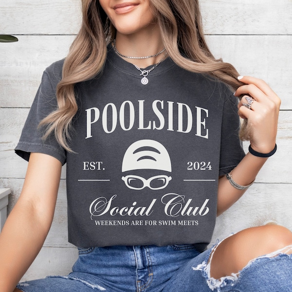 Poolside Social Club T-Shirt, Custom Swim Mom Comfort Colors® Tee, Personalized Swim Team Shirt, Cute Summer Tee, Gift for Sports Mom