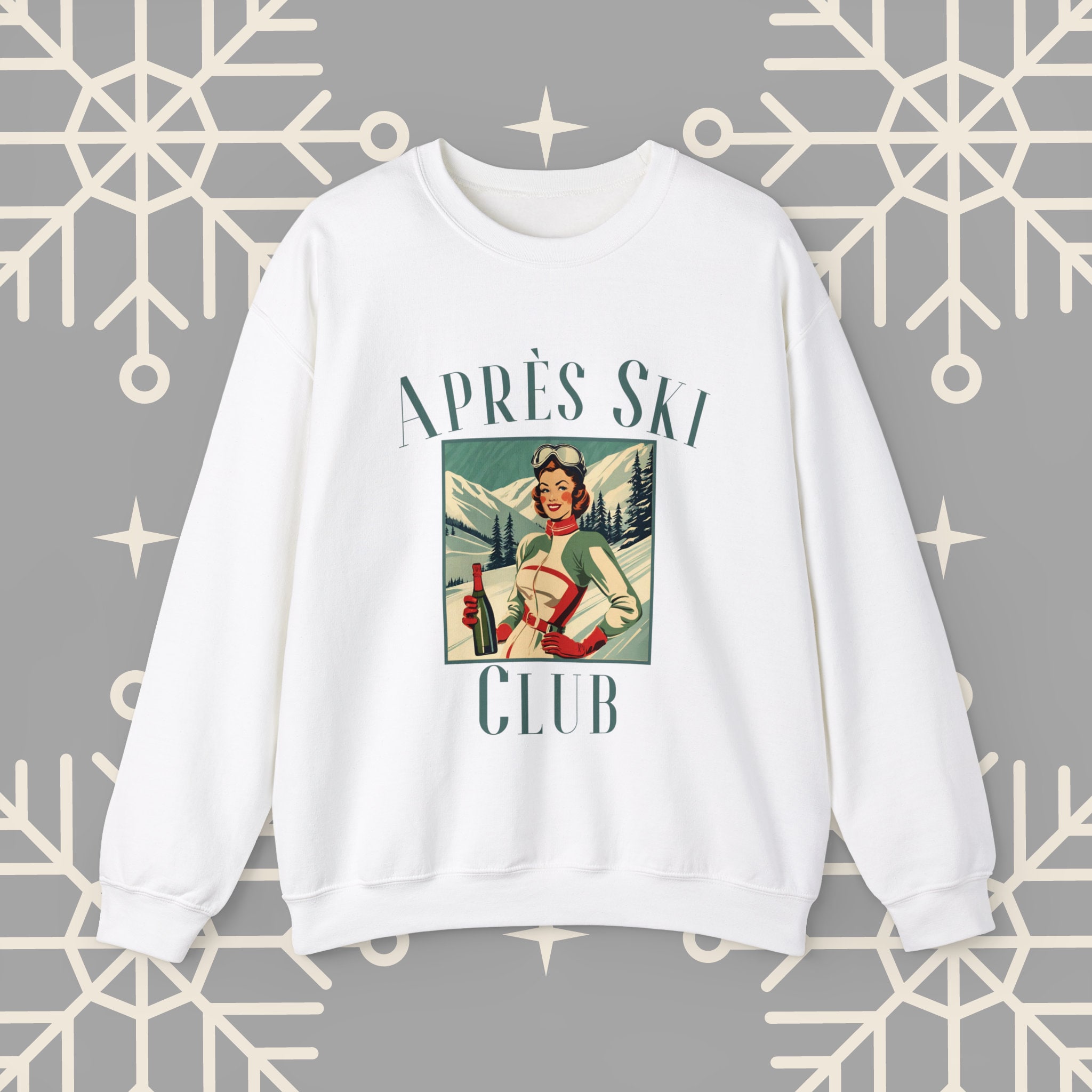 Sweat-shirt Rétro Col Rond - Motif Skis Et Pointe De Traction, Style Fun - Neuf Avec étiquettes, Unisexe