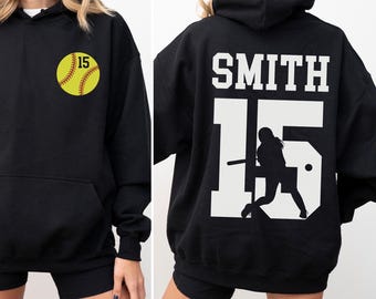 Custom Softball Hoodie with Name and Number, Personalized Hoodie for Softball Player, Softball Mom Hoodie, Softball Team Gifts