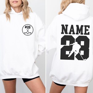 Personalisiertes Hockey Hoodie mit Name und Nummer, personalisierte Hockey Mom Hoodies, Sportbekleidung White