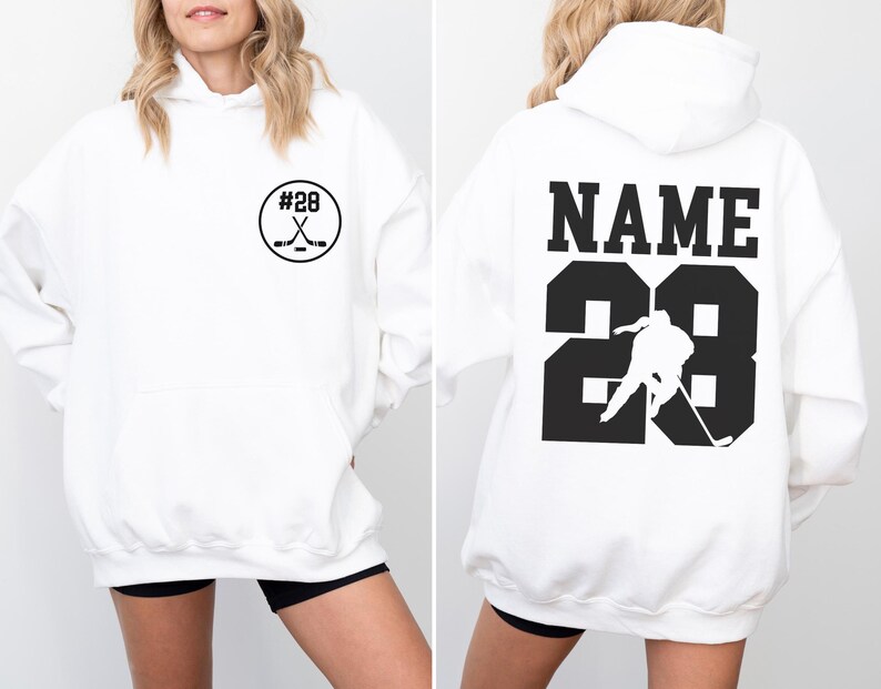 Personalisiertes Hockey Hoodie mit Name und Nummer, personalisierte Hockey Mom Hoodies, Sportbekleidung White