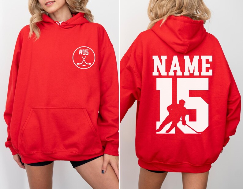 Personalisiertes Hockey Hoodie mit Name und Nummer, personalisierte Hockey Mom Hoodies, Sportbekleidung Red