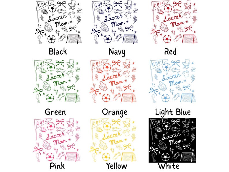 image of available design colors for the custom graphic on the back