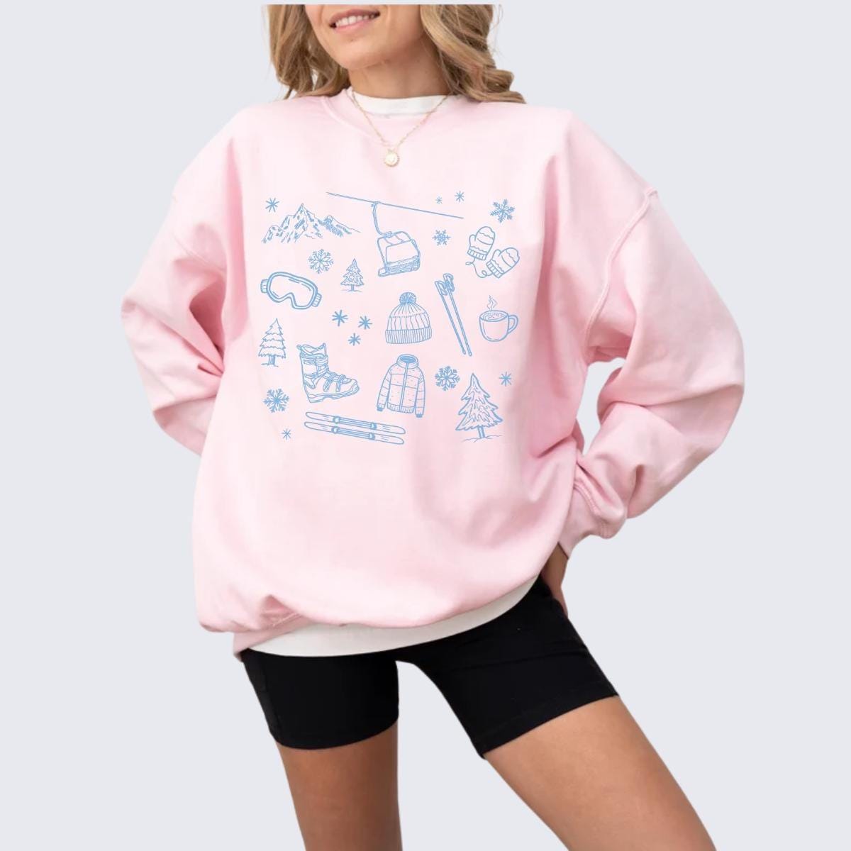 Sweat-shirt Rétro Col Rond - Motif Skis & 'Pointe De Traction' - Neuf Avec étiquettes