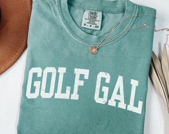 Golf Gal Comfort Colors T-Shirt, Women's Golf Shirt, Retro College Lettering Design, Golfer Apparel, Gift for Golf Lover, Golf Gifts for Her