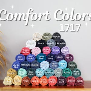 color chart of available Comfort Colors t-shirts