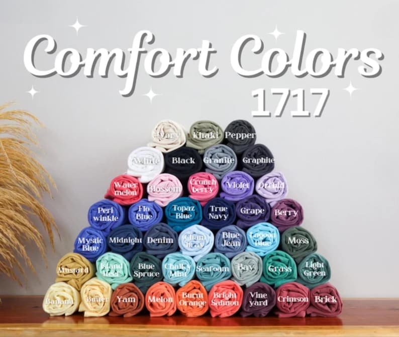 color chart of available Comfort Colors t-shirts