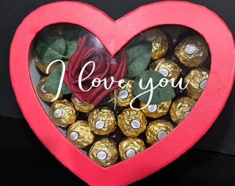 Flowers and Chocolate Gift - Valentine Gift- Gift for Her - Chocolate and Roses Gift - Valentine's Day