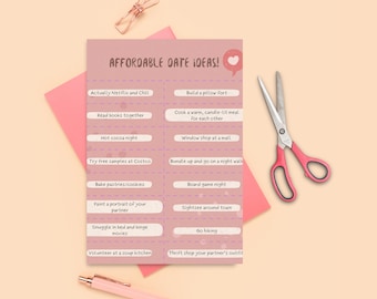 Erschwingliche Date Night Ideenausschnitte, bearbeitbare Canva-Vorlage, lustige Date-Ideenliste in einem Glas, süße Urlaubsaktivitäten für Paare