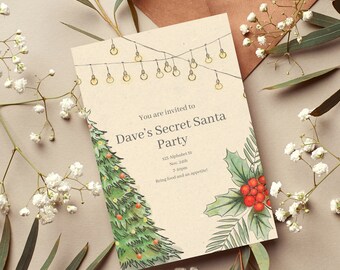 Bearbeitbare Secret Santa Einladung Sofortiger Download, Weihnachten, White Elephant Evite, Familie und Freunde Dinner Gathering, Canva Template