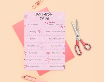 Datum Nacht Idee Ausschnitte, bearbeitbare Canva Vorlage, lustige Datum Ideen Liste in einem Glas