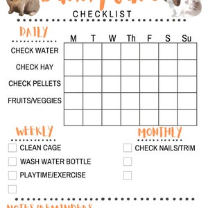 Kids Bunny Chore Chart - Easy Rabbit Care Organization for Kids, Adults, and Petsitters - Includes 6 color variations - digital download