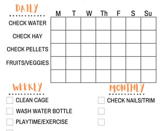 Kids Bunny Chore Chart - Easy Rabbit Care Organization for Kids, Adults, and Petsitters - Includes 6 color variations - digital download
