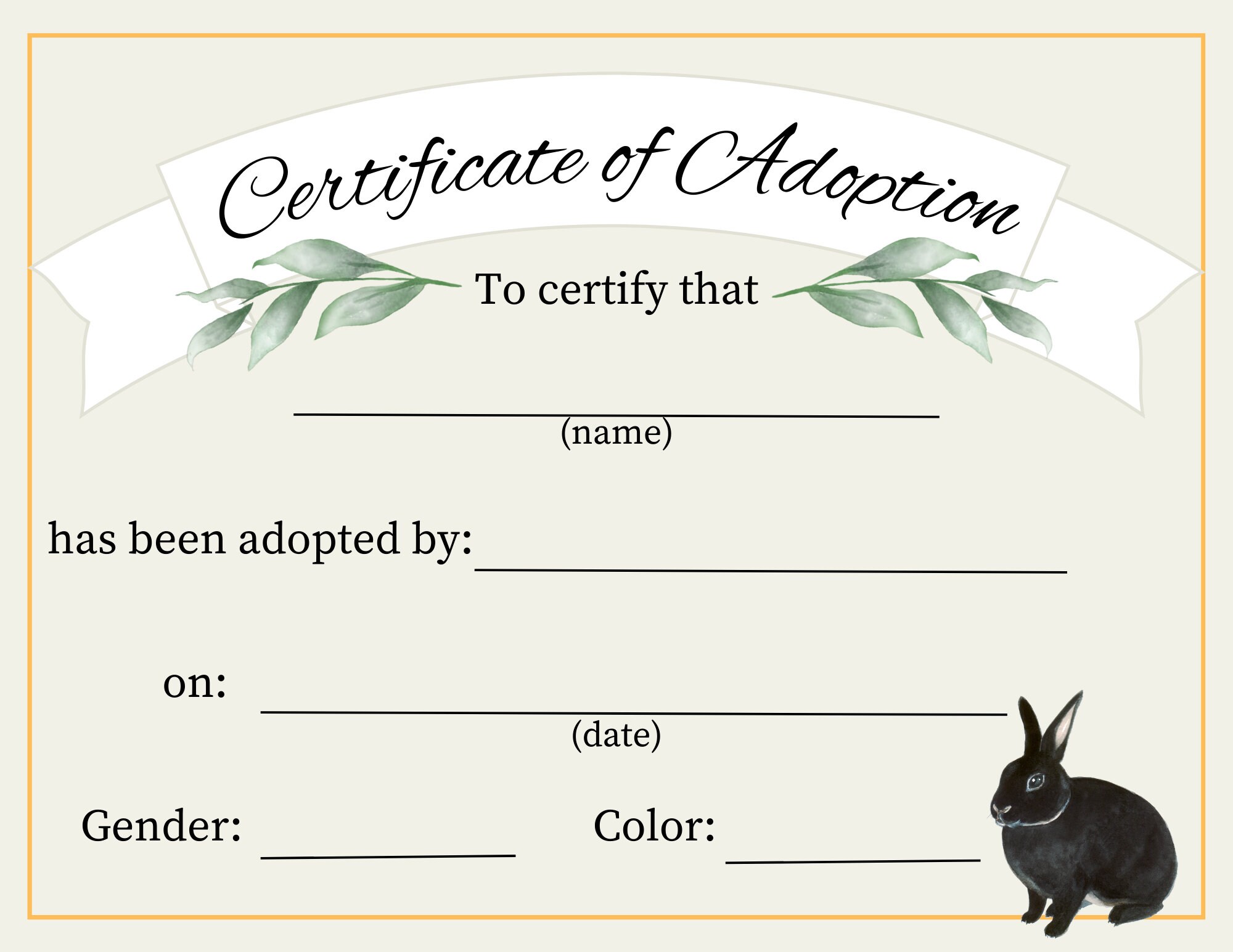 Personalized Bunny Rabbit Adoption Certificate Pet Adoption Pet Gift ...