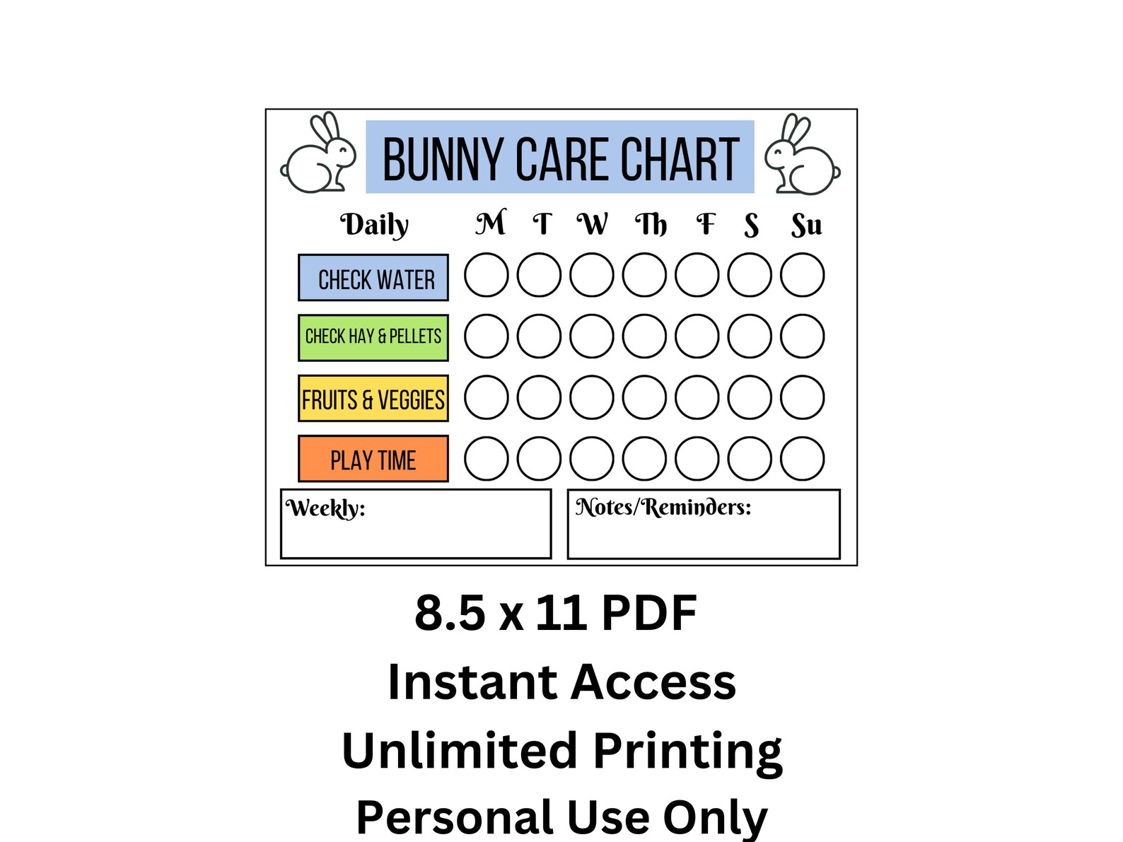Rabbit Chore Chart Printable | Teach Kids to Care for Bunny | Great for ...