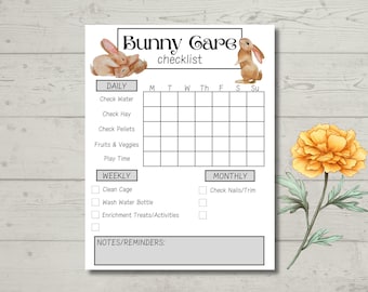Bunny Rabbit Care Chart, Pet Task Tracker (Digital Printable)