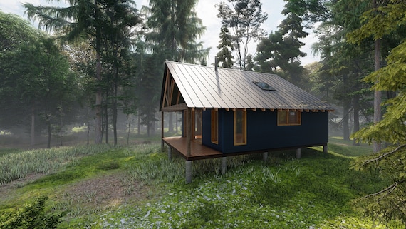 Small House Plan: 715 SF Cabin ADU Suite (Instant Download)
