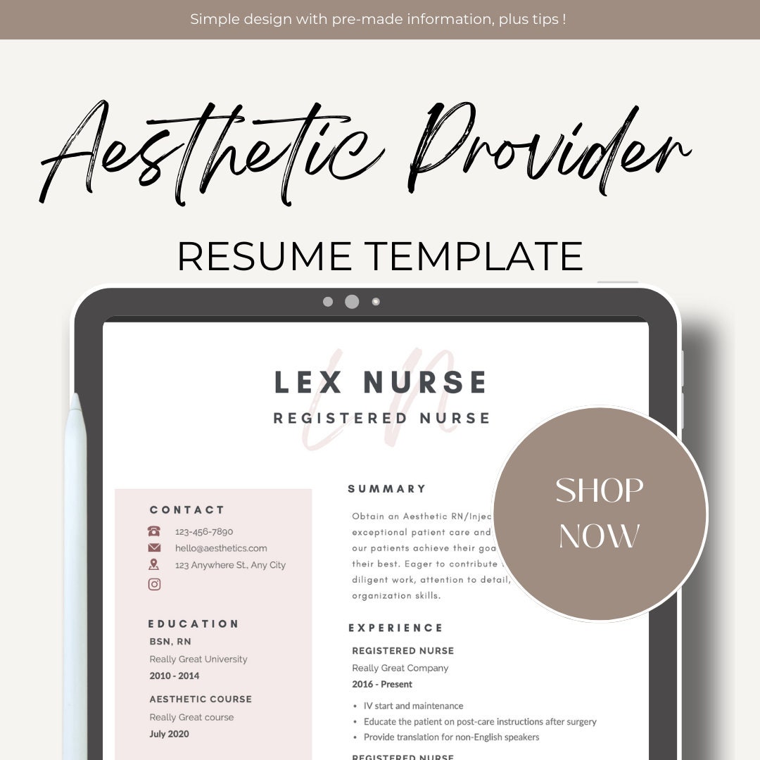 Aesthetic Nurse Resume, Nurse Injector Resume, Nurse Resume, Aesthetic Resume, Customizable Instant Downloadable