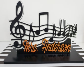 Personalized Music Teacher Name Plate, Music Teacher Gifts, Personalized Desk Sign, 3D Music Name Sign, End of Year Gift, Music Desk Decor