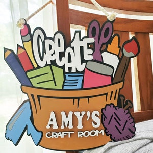 Personalized Craft Room Door Sign, Craft Room Door Hanger, Personalized Door Sign, Craft Supplies Sign, Craft Room Wall Decor, Crafter Sign