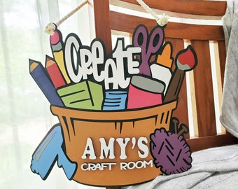 Personalized Craft Room Door Sign, Craft Room Door Hanger, Personalized Door Sign, Craft Supplies Sign, Craft Room Wall Decor, Crafter Sign