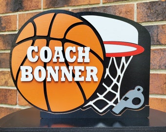 Personalized Basketball Coach Name Plate Desktop Sign 3D Basketball Coach Name Sign Teacher Appreciation PE Coach Gift Sport Desk Decor