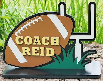 Personalized Football Coach Name Plate Desktop Sign 3D Basketball Coach Name Sign Teacher Appreciation PE Coach Gift Sport Desk Decor