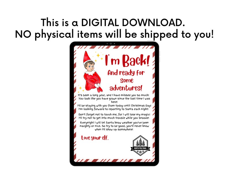 Elf on the Shelf Letter Elf Return Letter Elf on the Shelf Arrival