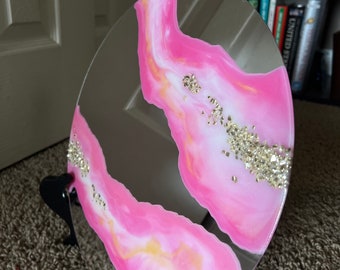 Pink Geode Resin Mirror