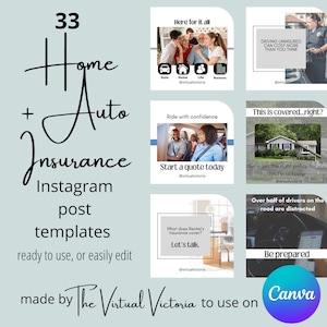 33 post sui social media pronti all'uso per agente di assicurazione casa e auto / broker assicurativo / modello Instagram / download digitale / Canva gratuito/