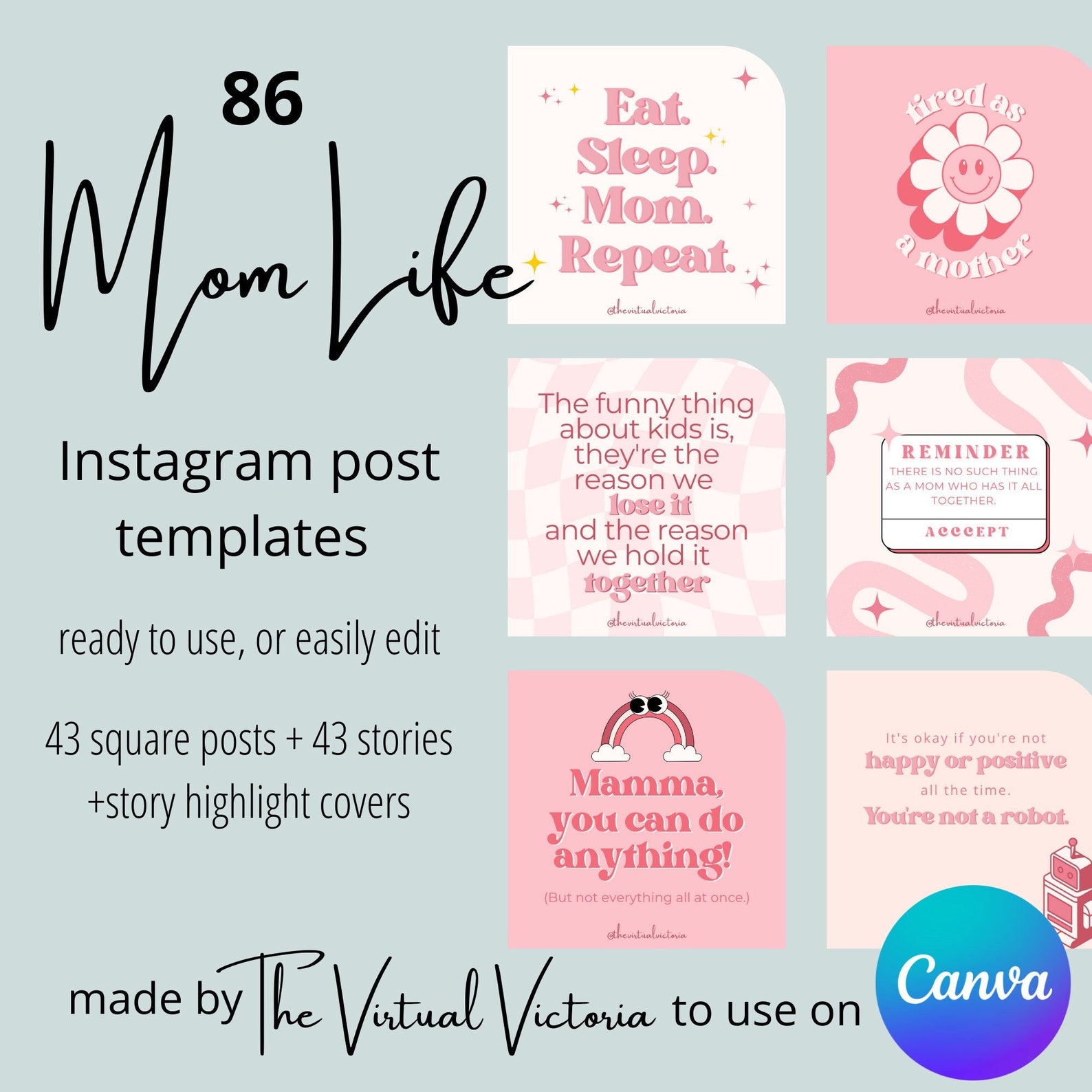 Mom Life Instagram Post Templates | Retro Canva Designs (digital ...