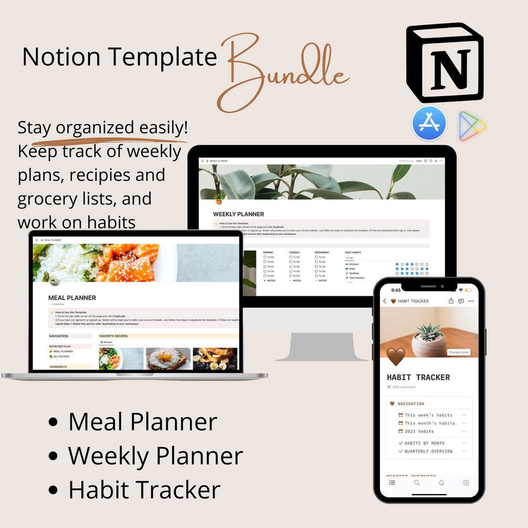 Notion Bundle | Weekly Planner Template | Habit Tracker | Meal Planner ...