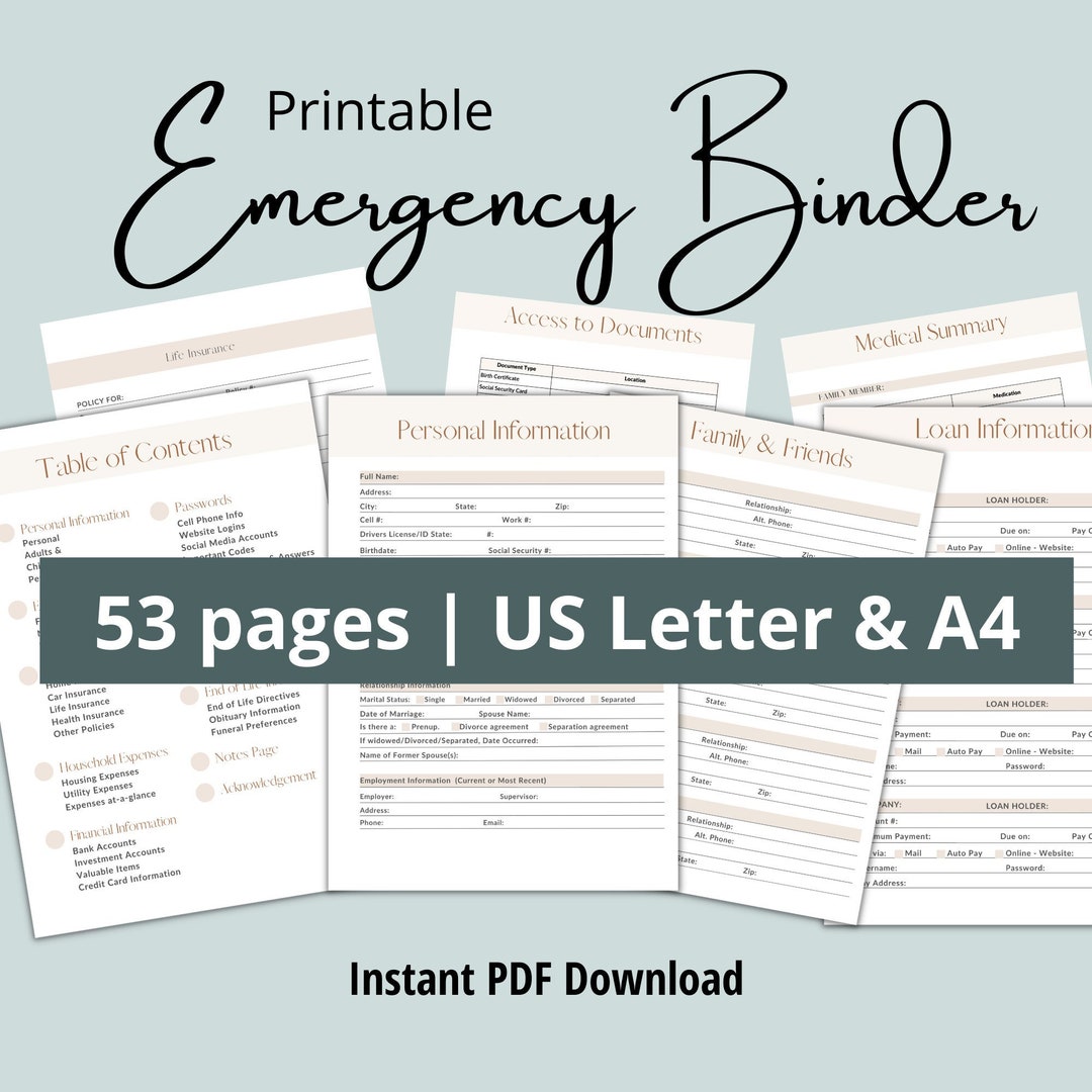 Emergency Binder | What If Folder | If I Go Missing | Printable ...