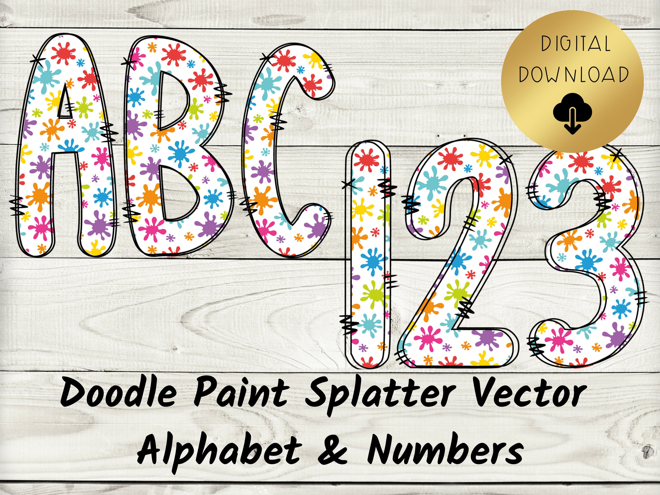 Paint Splatter Doodle Alphabet Digital Setpaint Party Etsy