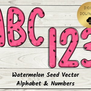 Watermelon Seed Alphabet Digital Set|Summer Font|Fruit Font|Digital Font|Sublimation Font|Vector Font|Doodle Alphabet|Doodle Font
