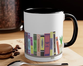 Bookshelf Coffee Mug, Book Lovers Mug, Gift for Book Readers, Librarian Gift, Book Club Mug, Classic Books Coffee Mug, Library Books Mug