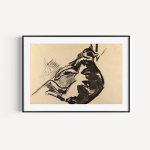 ART PRINT / sleeping cat drawing / cat painting / black & white painting / line drawing / vintage / vintage art / art print / wall decor