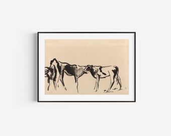 ART PRINT / cows drawing / cows painting / black & white painting / line drawing / vintage / vintage art / art print / wall decor
