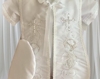 Embroidered Christening Outfit: Baby Boy Baptism Set with Stola & Cap