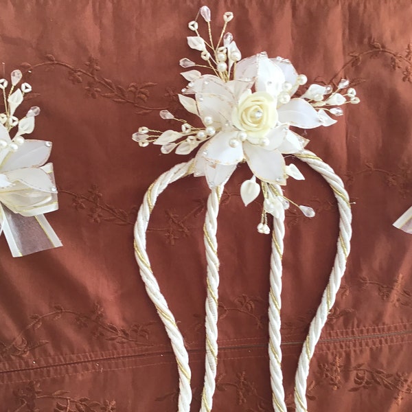 Wedding Love Rope, with Flowers & Glitter Rhinestone. Traditional Wedding Lasso/Lazo de boda. (Ivory) - Silk Flower Arrangements