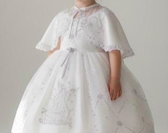 Guardian Angel Organza Cape Baptism Little Girls Dress
